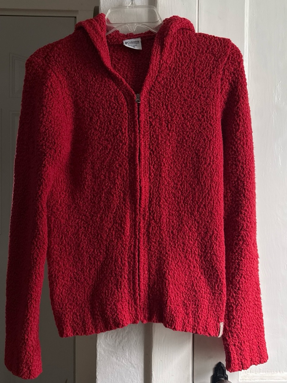 Columbia Red Textured Fleece Zip Hoodie